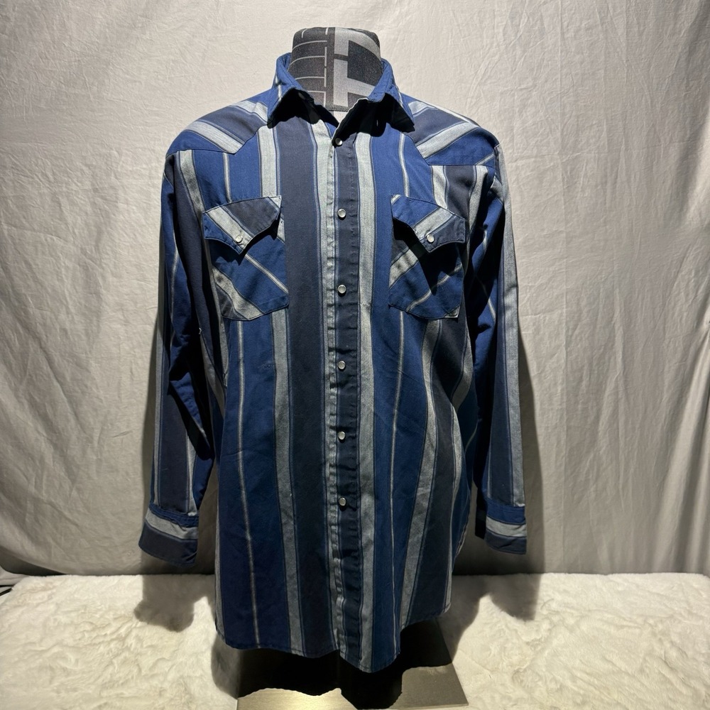 Vintage Western Craft Pearl Snap Shirt Long Sleeve Blue Made In Canada